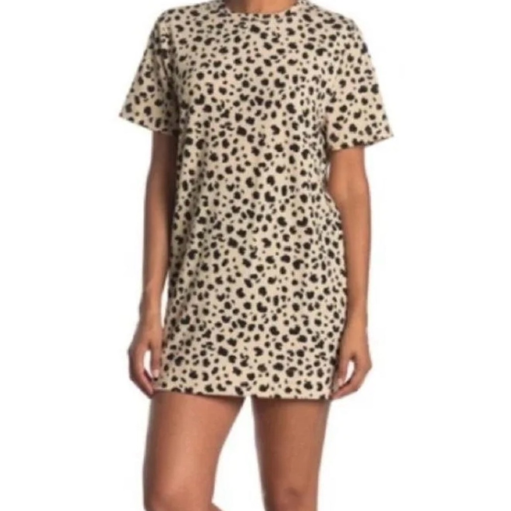 WAYF Cheetah Print Tshirt Dress Tunic Cream Black - size XS